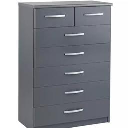 Hallingford Grey 5+2 Drawer Chest Grey

🔶New/other. Flat packed in the box🔶

Made of wood effect
Metal handles
Additional handles not included
Made from FSC certified timber
7 drawers with metal runners
Size H107, W74, D40cm
Internal drawer H11, W29, D35.6cm
Large internal drawer H11, W65.7, D35.6cm
Handle size: L18, W1.5cm
Weight 38kg

🔶Check our other furniture🔶