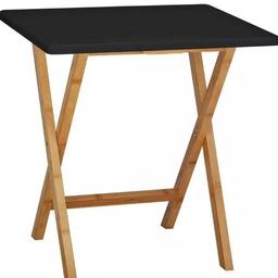 Habitat Drew Folding Bamboo 2 Seater Table - Black

🔶New/other, in the box🔶

Table size: H75, L70, W60cm.
Foldable extension type.
Solid wood table with bamboo legs.
Solid wood table top finish
Weight of table 5kg

🔶Check our other items🔶