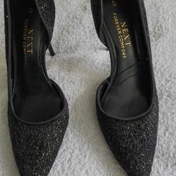 Ladies/teens black high heels these  are black glitter ideal for going night  out weddings etc these are next forever comfort heel is roughly 3.5- 4 inches new with tags  paid £36 selling for 20.00 bargain price  collection only 
 from Glascote b77