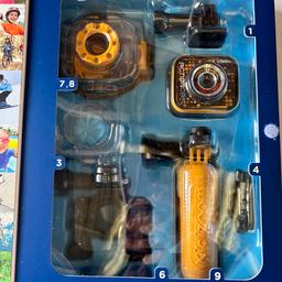 Only taken out of the packet and used once. 
Sadly it’s not what we was looking for, cost £45 before Xmas, 
Perfect for kids to record themself or take photos, also has built in borders and faces. Can go under water with the protective case that is included, 
Perfect gift, treat or present