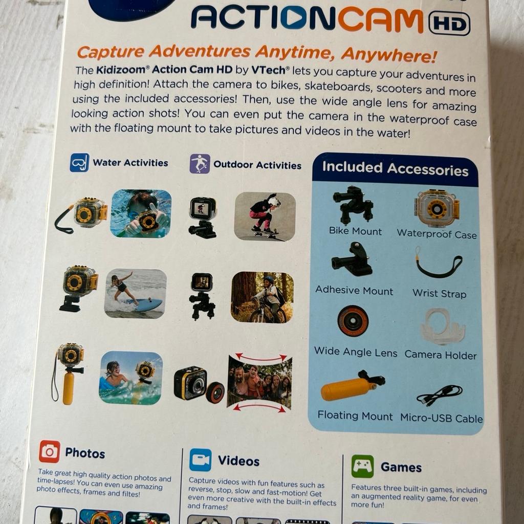 Only taken out of the packet and used once.
Sadly it’s not what we was looking for, cost £45 before Xmas,
Perfect for kids to record themself or take photos, also has built in borders and faces. Can go under water with the protective case that is included,
Perfect gift, treat or present
