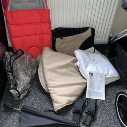 Mothercare journey travel system 
In the colour beige/sand 
Comes with car seat and adapters
Rain cover 
Two inserts one for carry cot and another for when the unit is used as a seat
Changing bag 
Parasol 
And instructions 

Collection only from Clayton as I don’t drive thankyou