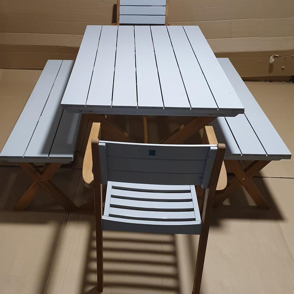 Richmond 6 Seater Wooden Patio Dining Set - Grey

💥 ExDisplay, assembled💥See pictures

Table FSC certified wood.
Table size: H70, W90, L140cm
Set seats 6 people
Seat height 86cm
Size H86, W53, D59.5cm.
110kg maximum user weight per chair

💥 Check our other items 💥
