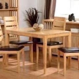 LOGAN  DINING SET- £400.00
The Logan Dining Set in oak is manufactured from solid rubberwood throughout and features synthetic leather seat pads in Brown.

Product Dimensions
Length : 1200mm
Width : 750mm
Height : 750mm

B&W BEDS 

Unit 1-2 Parkgate Court 
The gateway industrial estate
Parkgate 
Rotherham
S62 6JL 
01709 208200
Website - bwbeds.co.uk 
Facebook - B&W BEDS parkgate Rotherham 

Free delivery to anywhere in South Yorkshire Chesterfield and Worksop on orders over £100

Same day delivery available on stock items when ordered before 1pm (excludes sundays)

Shop opening hours - Monday - Friday 10-6PM  Saturday 10-5PM Sunday 11-3pm