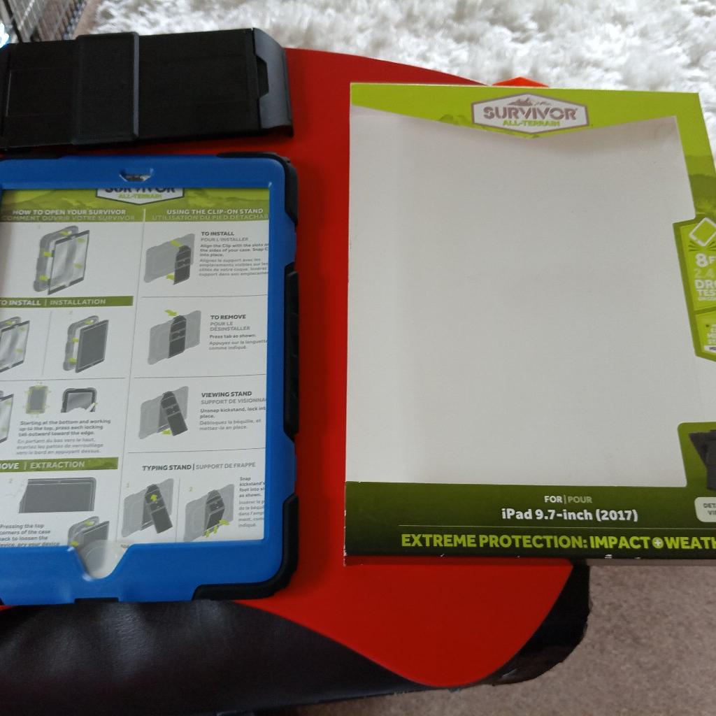 An iPad case/stand offering a range of aspects of protection from rain, dropping and an anti-scratch screen. It fits a 9.7 inch iPad. It has a detachable hands free viewstand for convenience.