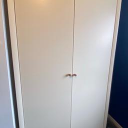 I brought this online and it stated it was soft grey, but it’s more of a mushroom/beige colour. It is a solid, spacious wardrobe.

Lovely oak wood accents.

Dismantled ready to go. 

Sizes are in photo. This is still on sale at furniture village if you want to see more details.