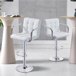 Set of 2 Cuban Kitchen Stools Mid-Back Chair Swivel Gas Lift PU Leather Chrome Footrest & Base
White

Flat pack Assembly is required 

Can be assembled for free on request 

See pictures for more details 

Local Delivery available for extra cost depending on your post code