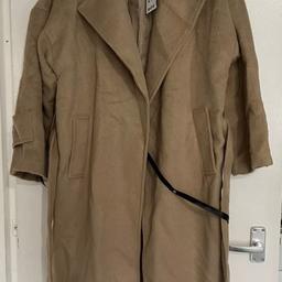 Camel coloured Wool look coat. Size 8