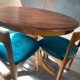 1970 retro 4 Chairs in Teal Velour with Round Solid Wood Dark Brown table

Collection Only