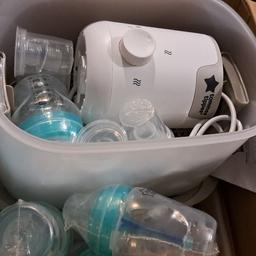 Tommee tippee steralizer with anti colic bottles also comes with everything as it shows on box apart from pacifier and bottle cleaning brush. only used 2 bottles rest as it shows in pics. 

Hardly used steralizer or anything else as i was breastfeeding.  all in great condtion.