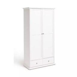 Habitat Heathland 2 Door 2 Drawer Wardrobe - White

💥New/other. Flat packed💥

Made of wood effect.
Metal handles.
2 doors.
2 drawers with metal runners.
1 fixed hanging rail.
Hanging rail holds up to 35kg.
1 fixed shelf
Size H202, W104, D53cm.
Internal hanging space H128, W94, D40cm.
Internal drawer H23, W41, D40cm.
Handle size: L2.8, W2.8cm.
Weight 64kg

💥 Check our other furniture 💥