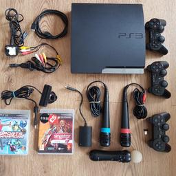 PlayStation 3 CECH-2503B

320G

3x controllers

2x microphones

1x move controller

1x camera

2x brand new playstation move Racing Wheel in box never used

58 games

8x Fifa 18,17,16,15,14,13,12,10

8x Call of Duty

3x Pes 2008-2009-2016

2x Grand Theft Auto

2x sets for ACTIVE 2 Personal Trainer

All cables for connecting the console HDMI etc...

Collection from M30 Eccles area