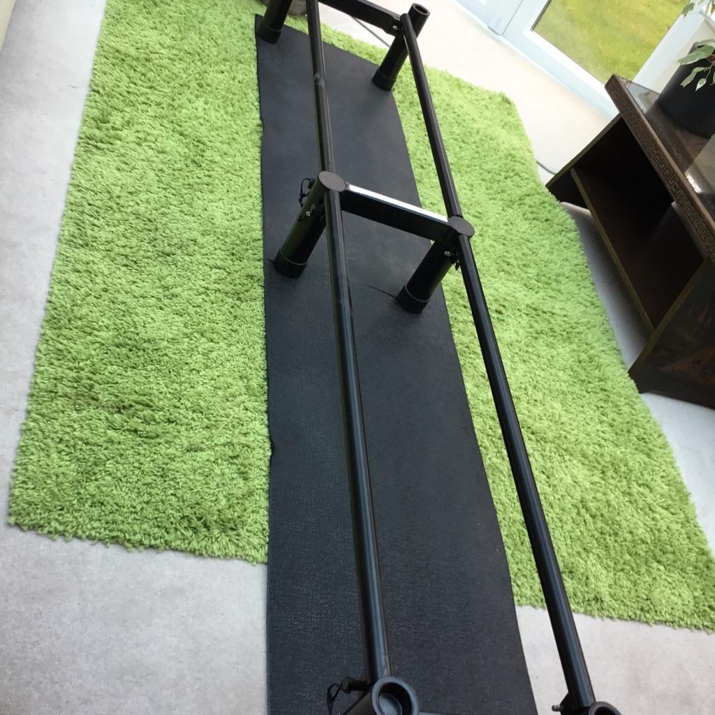 AeroPilates machine in excellent condition. Comes with stand and mat purchased separately. The machine has 3 tension cords and both the standard foot rest and the cardio rebounder. The machine folds for storage. Comes with manual. Collection only.