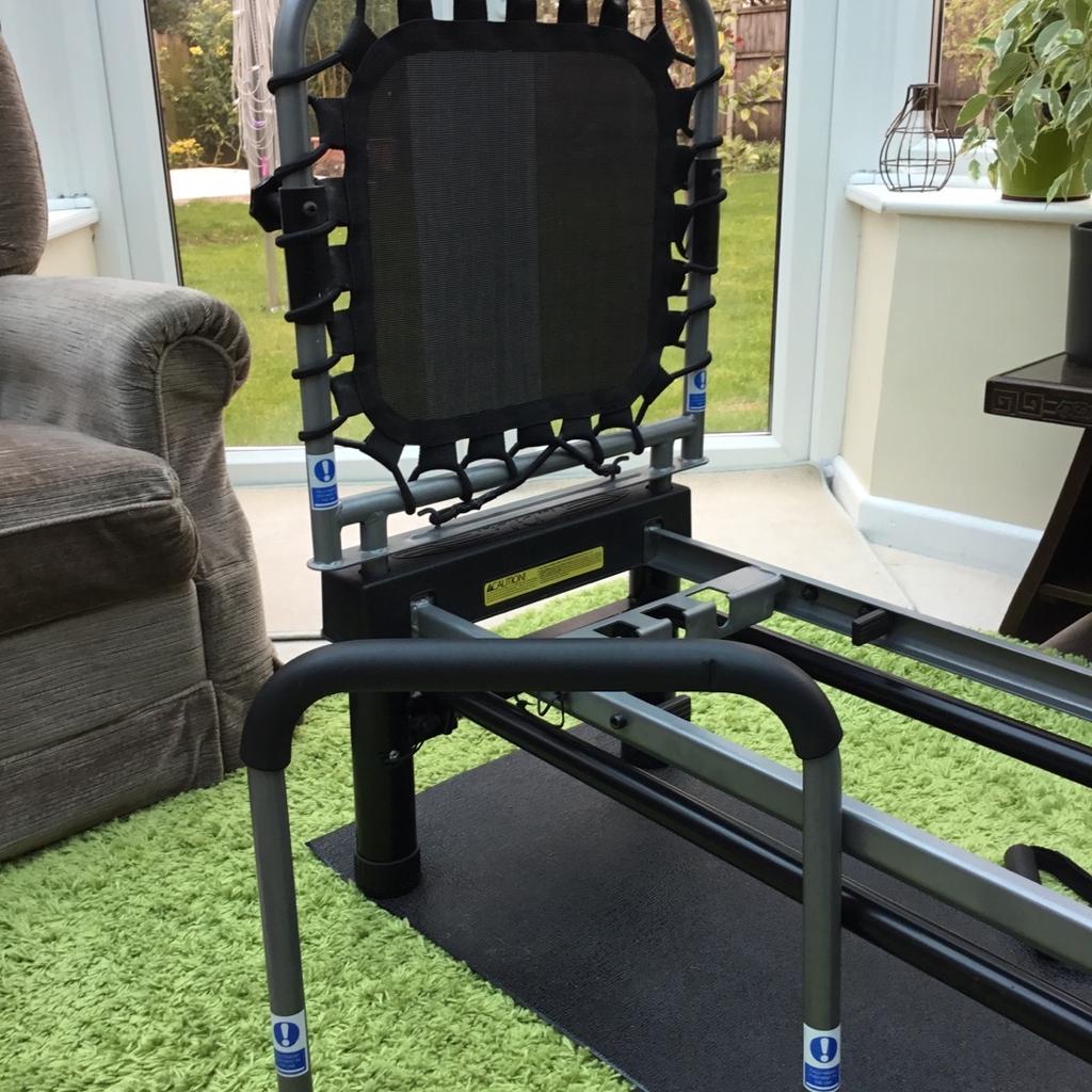 AeroPilates machine in excellent condition. Comes with stand and mat purchased separately. The machine has 3 tension cords and both the standard foot rest and the cardio rebounder. The machine folds for storage. Comes with manual. Collection only.