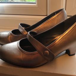 Worn once to a wedding, extra wide, EEE fit, smart Gold shoes “ Mary Jane”