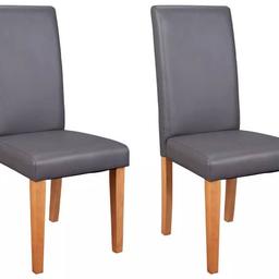 Pair of Midback Dining Chairs - Charcoal 

🔶New/other, with small defect.Flat packed in the  box🔶

2 chairs supplied
Size H95, W44, D56cm
Seat height 44cm
Wood frame with wood legs
Faux leather seat pad
Max user weight per chair 120kg
Individual chair weight 7.5kg

🔶Check our other furniture🔶