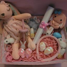love pink gift
plush bunny
bunny hair brush 
bunny bobbles 
bunny colouring pages
other little extras