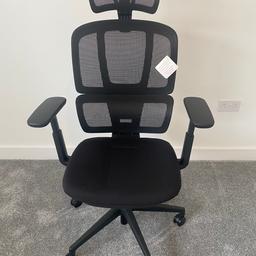 Ergonomic mesh office chair with built in lower back support. The chair is designed to support the natural ‘S’ shape of the spine, which prevents slumping and reduces stress on the spine and pelvis.

Chair includes 9 adjustment settings:

- change chair height
- seat pad moves forwards and backwards
- chair recliner options
- arm rest height adjustment
- arm rest width adjustment (incl twist option)
- arm rest moves forwards and backwards
- lower back support moves forwards and backwards
- head rest height adjustment
- head rest moves forward and backwards

Original RRP £599.99. I purchased on offer half price 6 months ago for home office. No longer required.

EXCELLENT CONDITION