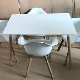 Extending Dining Table and 4 Large Chairs

💥ExDisplay💥

Table size H75, W80, L120cm, extending 150cm
Bench size H45, W100, D35cm
Chair seat and back made from plastic.
Size H82, W63, D62.5cm. 
 Seat height 44cm

💥Check our other items💥