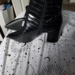 black patent crocodile patern boots size 7, new, only tried on and too late to take back, price was 29.99,