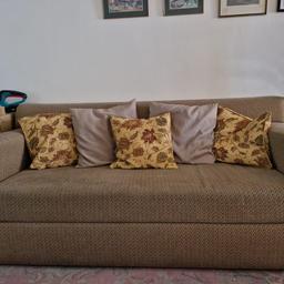 A brown double sofa bed with scotchgard.

Pull out bed with mattress included that has never been used.

Slight wear and tear on one side but apart from that it is in very good condition.

Firm, hardwearing, and heavy duty as it has had minimal use.

Buyer will need to collect and move it themselves.
