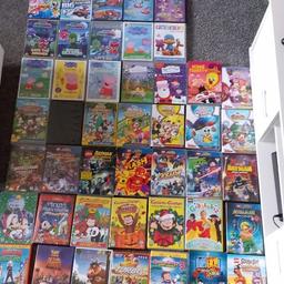 45 kids dvds. movies, TV shows, all discs in decent condition, usual scuffs. 1 has no cover(a mickey mouse clubhouse).