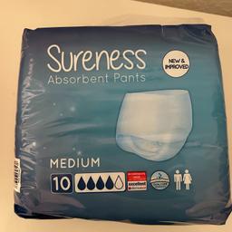 10 packs of womens absorbent pants.
Size Medium.and Small/Medium.
7 packs by Sureness and 3 packs by Depend.
Worry-free protection from leaks and odours.
Collection and cash payment only please.
Retail value over £40