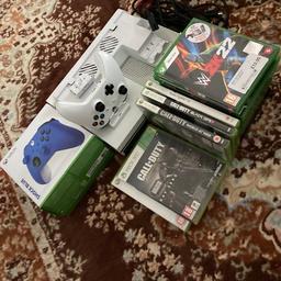 Xbox One S
500GB 
White
£40 wired controller with 2m wire
Charging Dock
Xbox games: (can be sold separately) 
Call of Duty: Black ops 2
Call of Duty: Black ops 3
Call of Duty: Black ops 4
Call of Duty: Advanced Warfare Day Zero Edition 
Call of Duty: Modern Warfare 2 
Call of Duty: Modern Warfare 3
Call of Duty: World at War 
Street Fighter IV
Rainbow Six Siege
WWE 2K15
WWE 2K22
FIFA 16 
FIFA 18
LEGO DC Super Villains
LEGO Marvels Superheroes 2
Forza Motorsport 6
The Crew
Call of Duty: Infinite Warfare