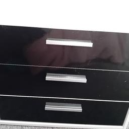black n white drawers hardly used in spare bedroom .
width 69cm
height  56cm
depth  40cm