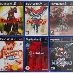 Ten (10) classic Capcom games for the PlayStation 2 games console ...

Chaos Leigon
Devil May Cry 2
Devil May Cry 3
Devil Kings
Monster Hunter
Maximo
Maximo Army Of Zin
Resident Evil 4
Street Fighter ll Anniversary Edition
Shadow Of Rome

These are used items

Collection/Local delivery from Leyton E10 or post available