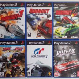 Amazing collection of Ten (10) classic driving games from EA, Sega Sony and Atari for the PlayStation 2 games console ... including 

Driver 3
Driver Parallel Lines
BurnOut
BurnOut 2
BurnOut 3
BurnOut Revenge
BurnOut Dominator
MX Vs ATV Untamed
Outrun 2006 Coast 2 Coast
Gran Turismo 4

These are used items all games are complete unless stated 

Collection / local delivery form Leyton E10 or post available