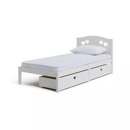 Habitat Mia Single Bed Frame with 2 Drawers - White

💥 ExDisplay. Flat packed in the box 💥 Mattress not included

Single bed.
White bed with a mdf and solid wood frame.
Includes wooden slats
Maximum user weight 120kg.
For ages 4 years and over.
Suitable for adult use (safety tested to 100kg)
Frame size L195.3, W96.3, H82.2cm.
Drawer size H23, W90.6, D46.5cm.

💥 Check our other furniture 💥