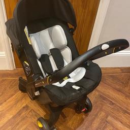 Doona buggy with isofix, raincover and clip on bag, also comes with baby insert which has never been used.
Can convert straight from a car seat to a stroller. Has a few scratches from being used but nothing much, photo included of main scratch on handlebar. 
Never been in an accident.
Pick up from London N21