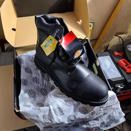 pair of size 10 black dickies steel toe work boots,   collection only