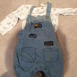 m and co little boys dungarees set with tractor print. used once 3-6 months