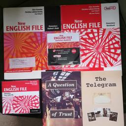 New English File: Elementary: Student's Book+MultiROM+audio CDs+workbook+readers-TEFL
All books and CDs are very good, no marks, notes or tears.
Private sale from a former TEFL teacher. 
Reduced price if Pre-int or intermediate TEFL books also bought.
Includes:
New English File Student's Book (9780194384254 2004), used but no marks
Includes the MultiRom CD (9780194387491 2004).
Students' Workbook with answer key (9780194384285 2004) tipex'd line on front
Class Audio CDs (9780194384308, 2004), 3 cds 
This series has excellent books for teaching English. Clear, well laid out chapters for easy progression from starting with letters and pronunciation through to pre-intermediate English. 
Plus 2 short stories:
The Telegram (9781904874133).
A Question of Trust (9781870596985)