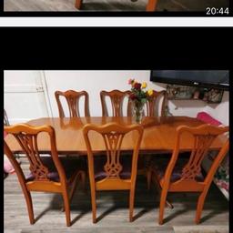 Big table can be extended for more chairs it come with 6 chairs, chairs pads can be remove for other patterns . Price can reduce.