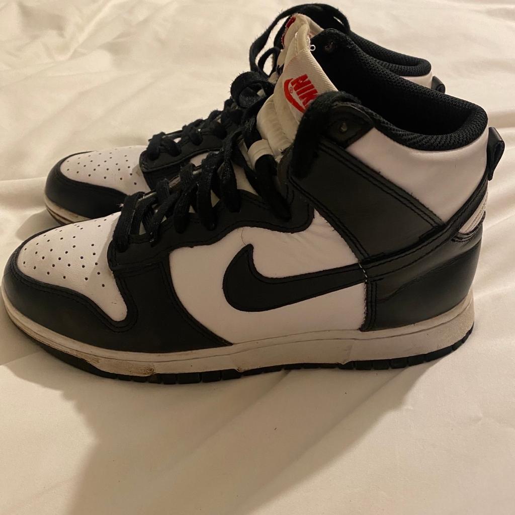 Black and white Nike high top dunks. Good condition not creased due to wearing crease protection. Tongue slightly discoloured