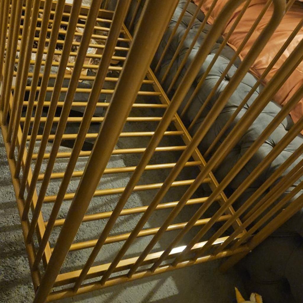 gold metal cot, by honeybee, beautiful design, unique style, lots of space, doesn't take up alot of room, cot size ( 60 x120cm)