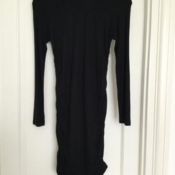 Zara black jersey dress size small with pleated/ruffle detail on sides new without tags