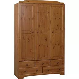 Nordic 3 Door 5 Drawer Wardrobe - Pine

💥New/other. Flat packed in the box💥

Made of MDF and pine.
Wooden handles.
3 doors.
5 drawers with metal runners.
2 fixed hanging rails
Size H192, W121, D49cm.
Internal hanging space H152.7, W77.1, D47.5cm.
Internal drawer H8.6, W32.1, D45cm.
Large internal drawer H8.6, W52, D45cm.
Handle size: L3.9, W3.9cm.

💥Check our other items💥