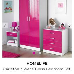 Brand new boxed
Carleton 3 Piece Gloss Bedroom Set
Bought for 149.99 4 weeks ago 
Sizes on 2nd photo