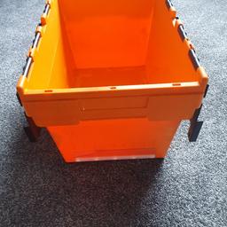 Orange tote storage interlock boxes £4 a box 

Ideal for storing stuff in sheds, garages and good for camping,kayaking and fishing 

Heavy duty and stackable 

In good condition, mostly in very good condition lots and lots of life in them

Message me if interested and how many you require. 

Eastham collection only