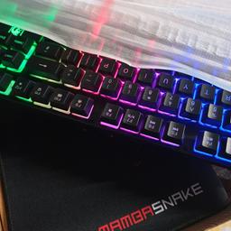 light up -
Keyboard 
Mouse
Headphones 

comes with a mouse mat