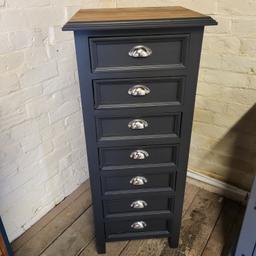 Painted in Black with top sanded down and treated with a medium oak stain and sealed with a durable top coat and new chrome handles fitted,width 19 inches,depth 17 inches,height 46 inches,free local delivery.