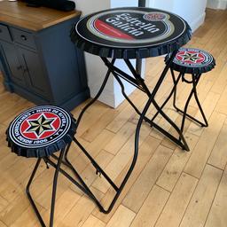Selling an Estella bottle cap look alike table, it’s a fold out table that seats two, very stable and no faults at all, only reason for sale is I have no room for it in my bar anymore after adding extra furniture, like new no marks and works fine, would be ideal for a cafe bar or micro brewery.