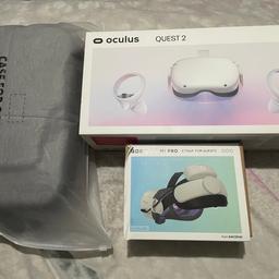 Selling oculus quest 2 128gb boxed with the original strap , glasses spacer and silicone cover. Comes with a case to put it in and a comfy head strap bobovr M1 Pro with battery , also boxed, some grip covers for the controls , all fully working , fantastic item