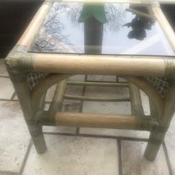 Cane and glass side table - good condition