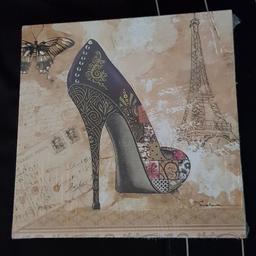 Noch eingeschweißtes Bild im Vintage-Stil 
Motiv: High Heel, Eiffelturm/Paris

Maße: ca. 30 x 30 cm