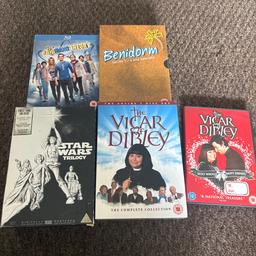 DVDs and blu ray box sets, big bang theory, vicar of dibley and Benidorm and Star Wars. Big bang is blu ray 1 to 6 series, its collection only, just £6 the lot, no offers